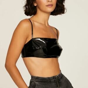 Rachel Comey Black Mano Bra Top Vinyl Bandeau Cropped Chic Y2K Womens Size XS